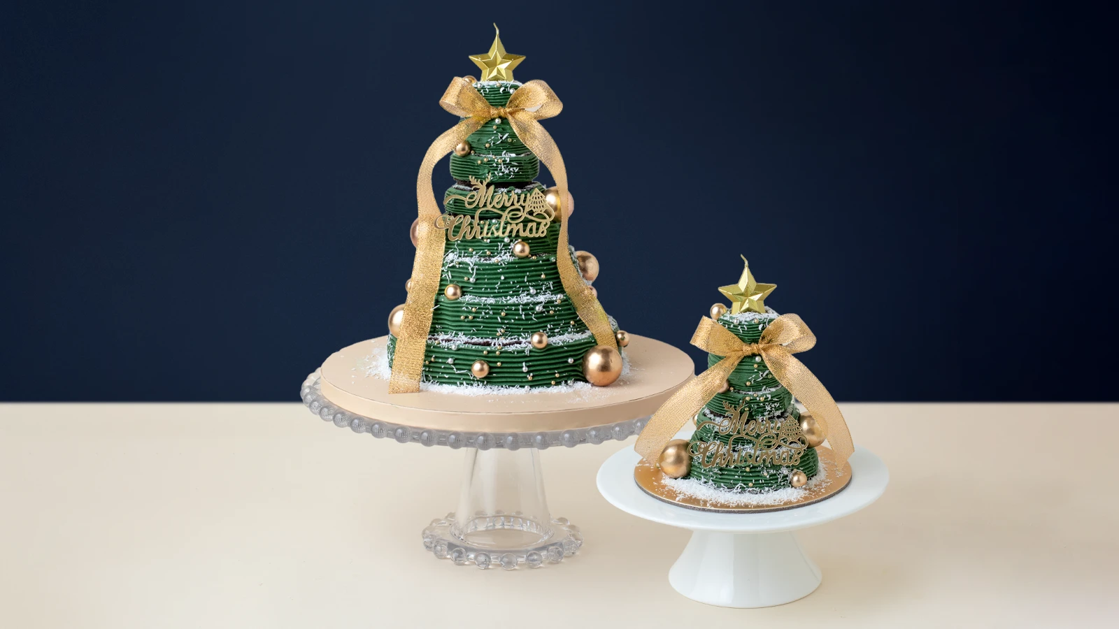 Bob the Baker Boy Signature Brownie Tree — festive layered cake with gold ribbons and star topper