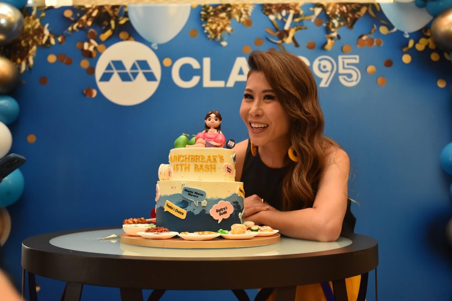 Class 95 Lunchbreak 15th Bash custom tiered cake at the studio event