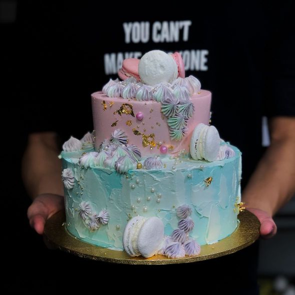 Rustic Pastel Macaron Birthday Cake