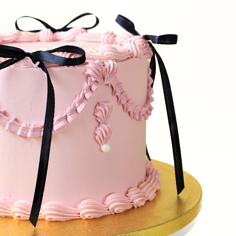Pink Korean Coquette Style Cake with Pearls