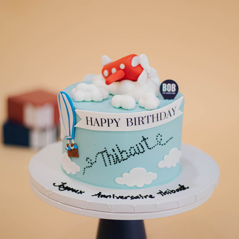 Pilot Themed Cake with Airplane and Clouds
