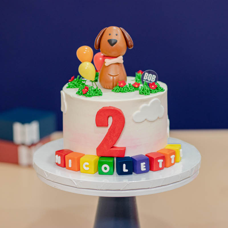 Puppy Cake with Balloons, Flora and Clouds