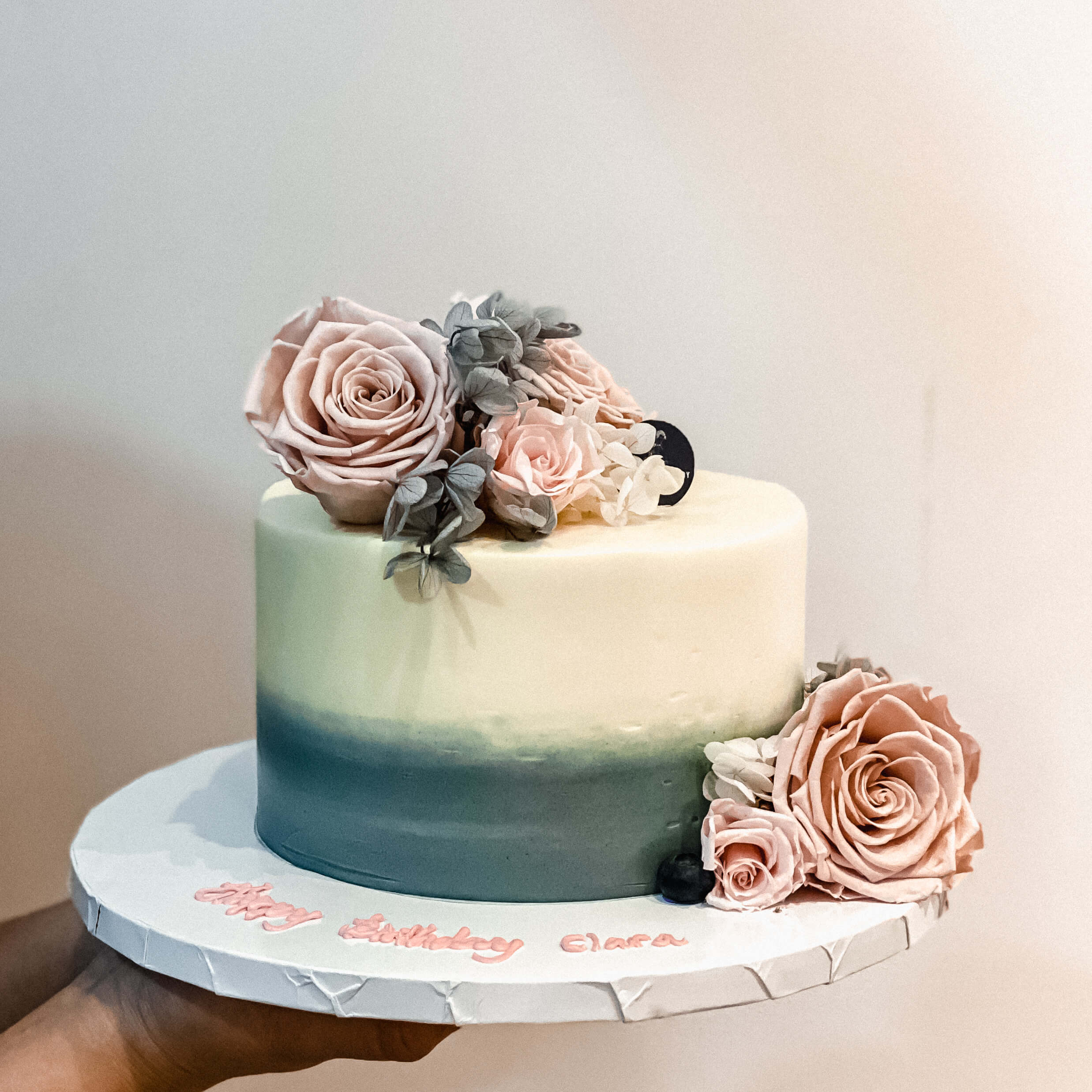 Grey and Dusty Pink Floral Cake