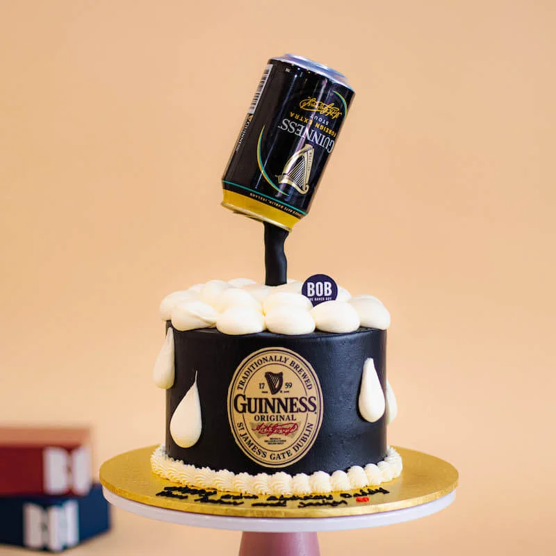 Black Gravity Defying Beer Can Cake