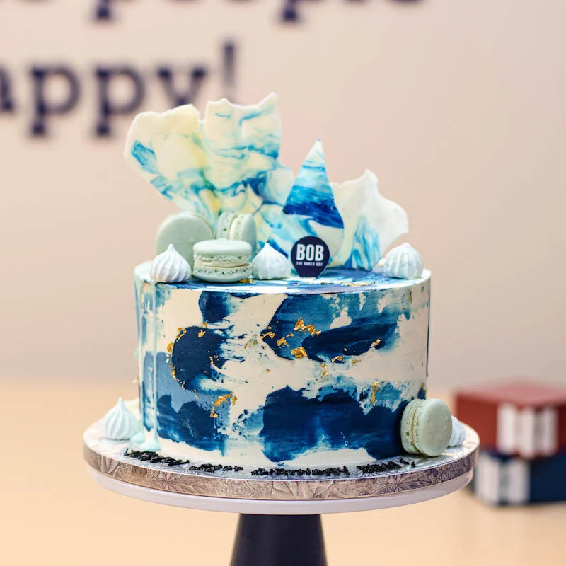 Navy Blue Smear Cake With Marbled Chocolates