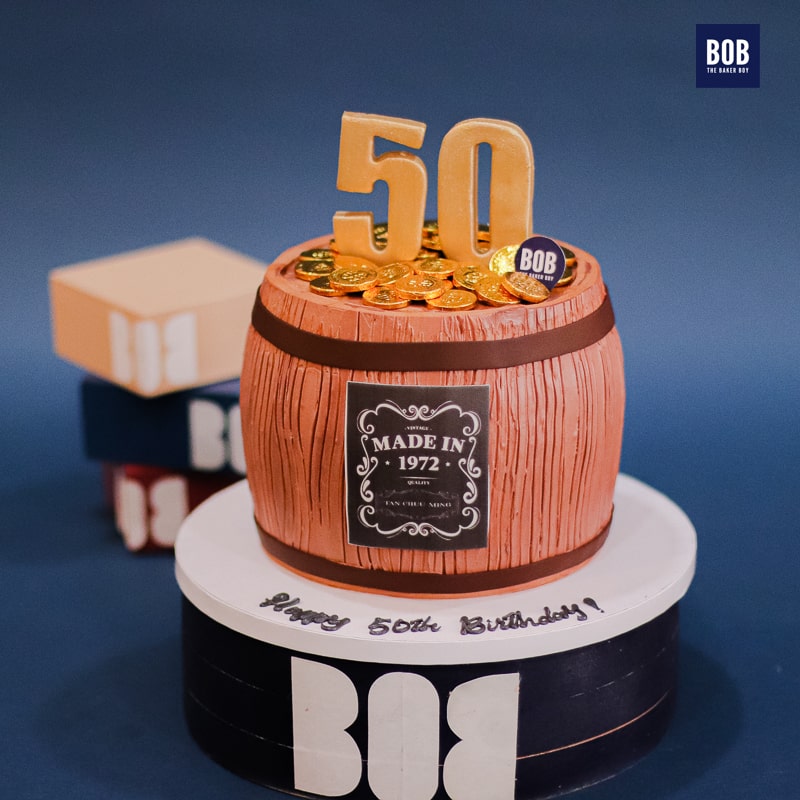 Whiskey Barrel And Gold Coins Cake