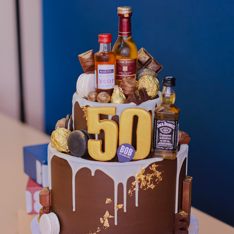 Whiskey Liquor Designer Cake with Gold Fondant Number