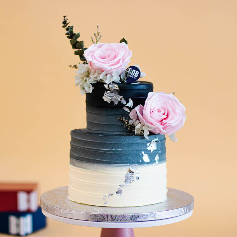 Grey Ombre Rustic Dusty Pink Floral Cake
