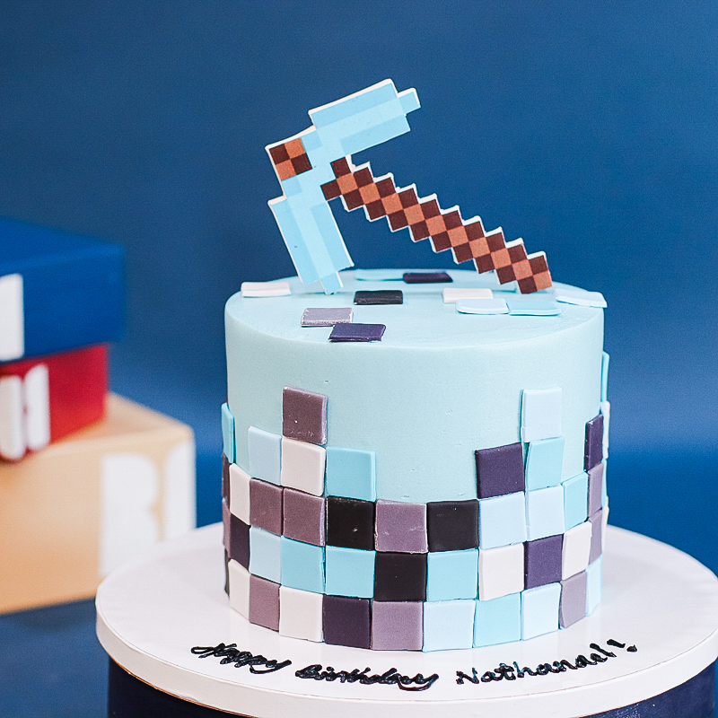 Diamond Minecraft Cake in Dusty Blue