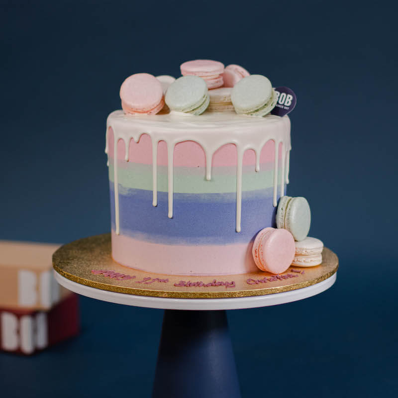 French Macarons Cake in Pink,  green and Blue