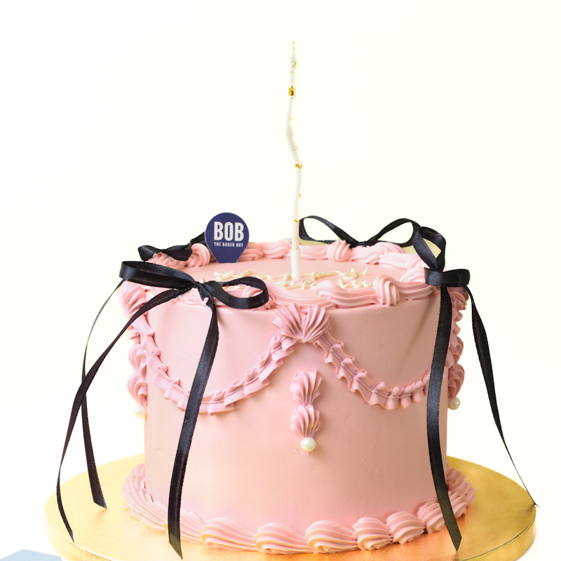 Pink Korean Coquette Style Cake with Pearls