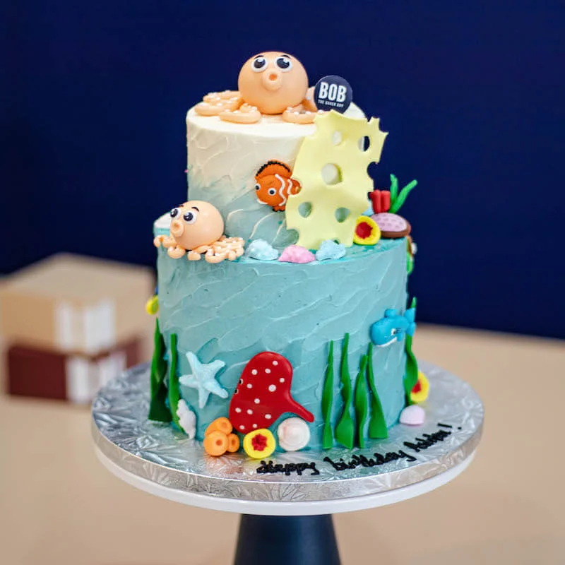 Under the Sea Turquoise Ombre Cake with Octopus