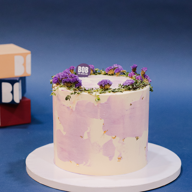 Purple Swirl Cake with Mini Garden Flora