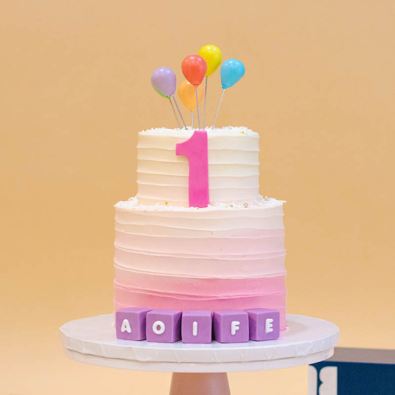 Pink Ombre Rustic Swirl Cake with Balloons