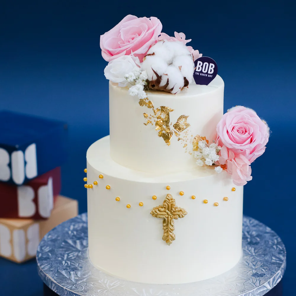 Preserved Floral and Rosary Cake