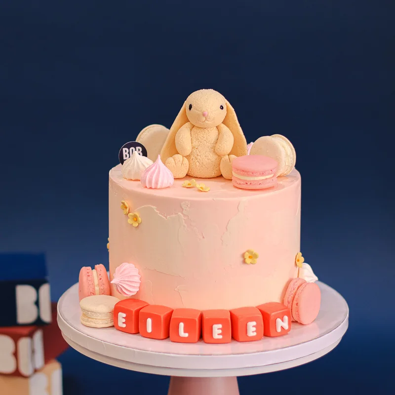 Jellycat Bunny Cake with Mini Flora and Macarons