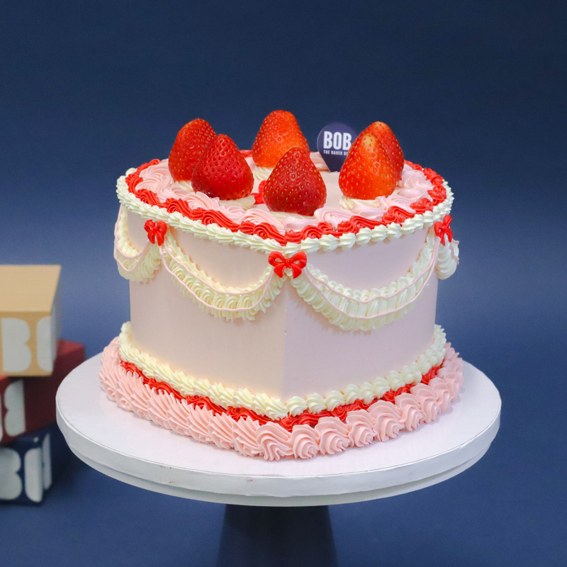 Korean Heart Sweet Strawberries Cake
