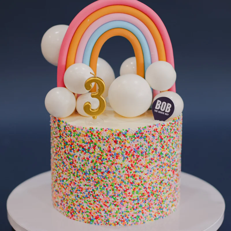 Happy Rainbow Cake with Clouds