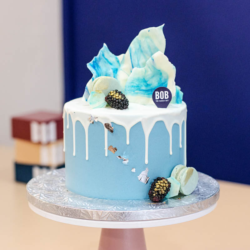 Blue Marble Cake with Macarons