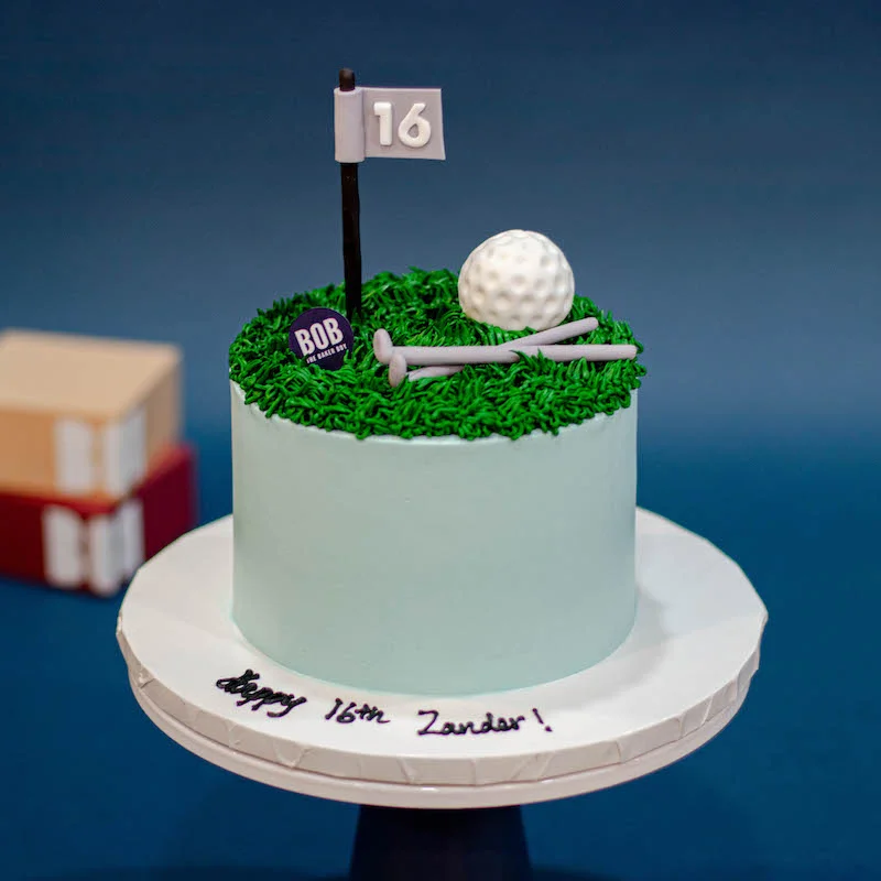 Daddy's Golf Cake in Dusty Blue with Number Flag