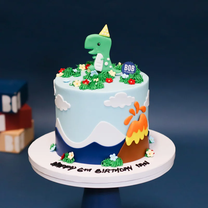 Cute Pastel T-rex With Party Hat Dinosaur Cake