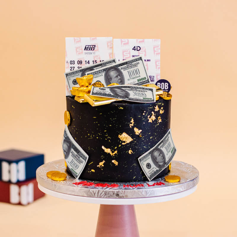 Cash and Ingots Birthday Cake in Classy Black