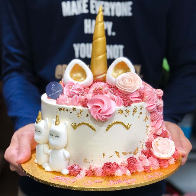 Unicorn Cake in Pink with Gold Horn
