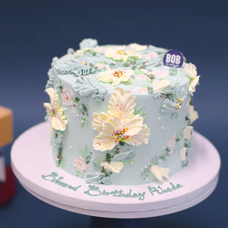 Royal Turquoise Buttercream Floral Cake