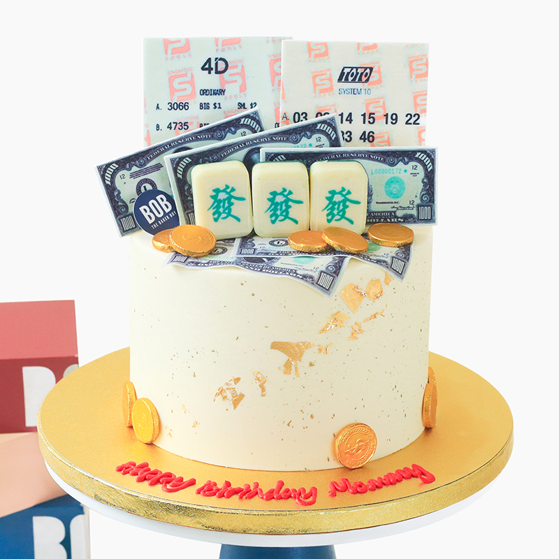 Lottery Ticket Longevity Cake with Mahjong Tiles