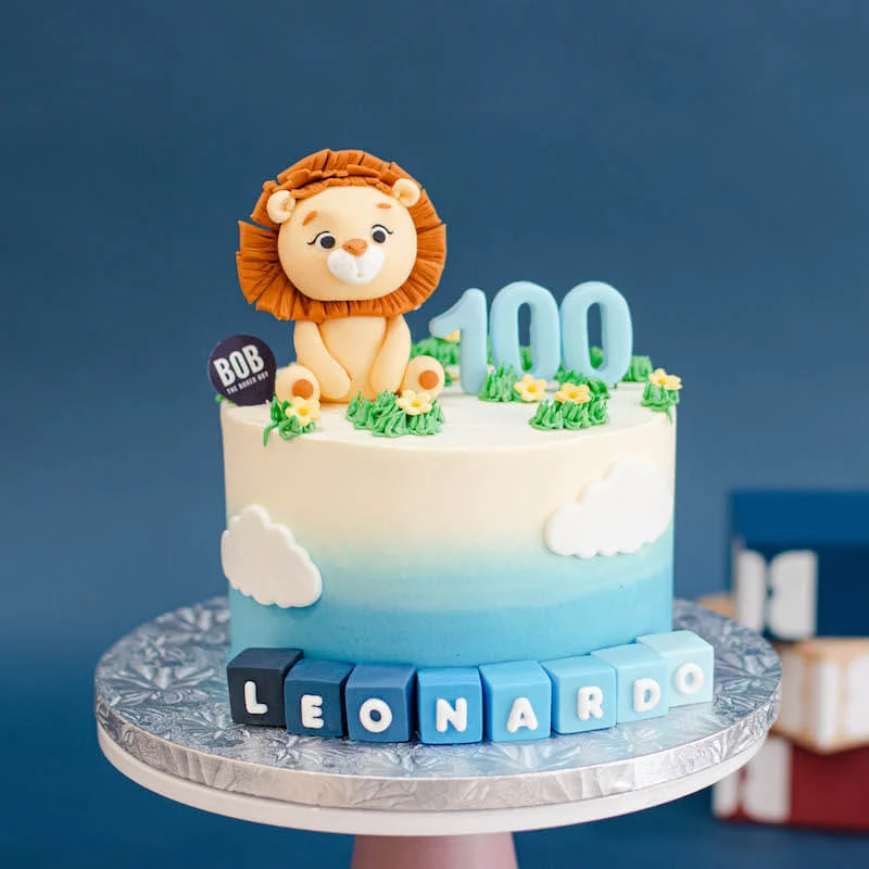 Baby Blue Ombre Lion Cake with Name and Number