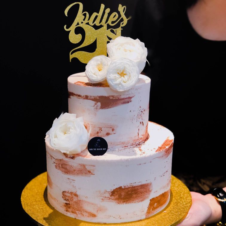 Rose Gold Swirls and White Floral Cake