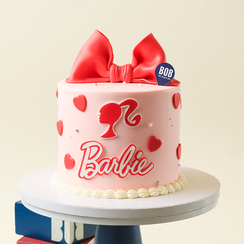 Barbie Inspired Ribbon Cake with Hearts
