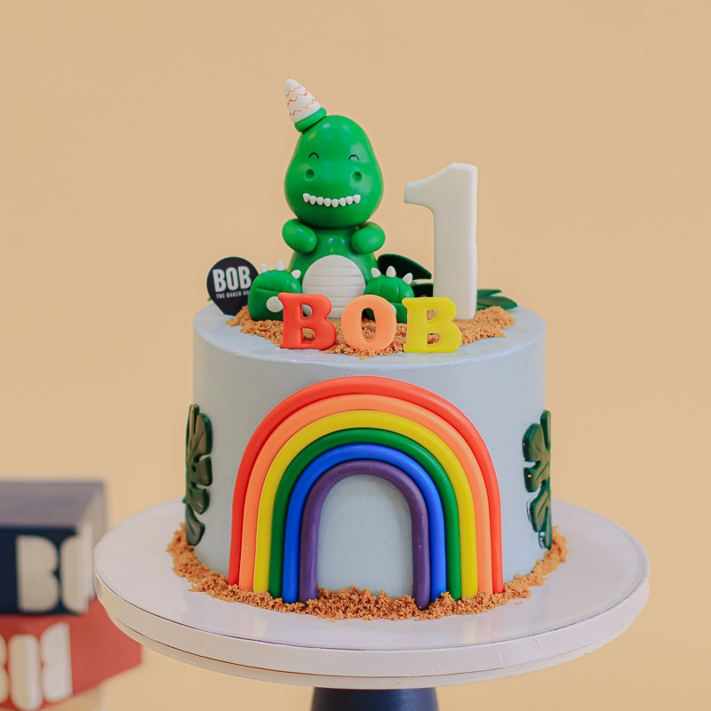 Cute Dinosaur Cake with Rainbow