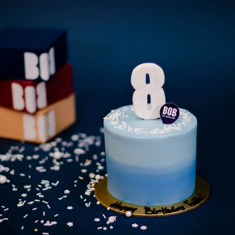 Ombre Blue Mini Cake with Sprinkles and Fondant Number