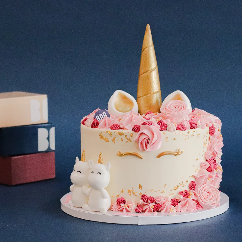 Unicorn Cake in Pink with Gold Horn