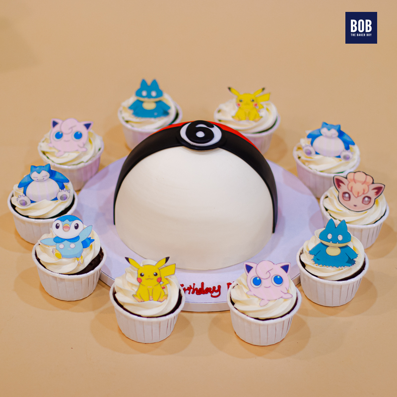 Pokeball Cake with 10 Pokemon Cupcakes