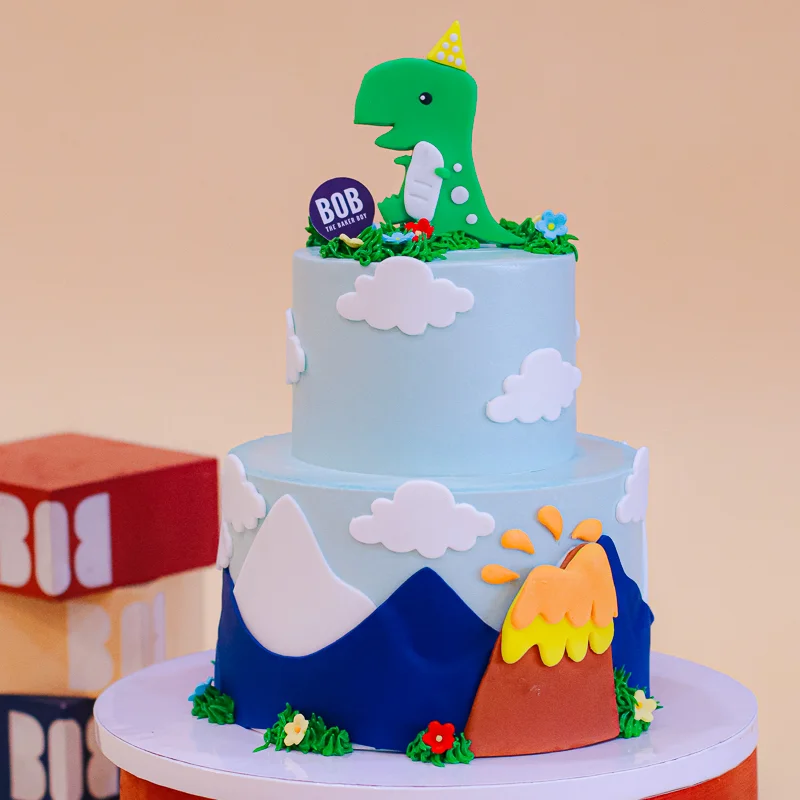 Cute Pastel T-Rex with Party Hat Dinosaur Cake
