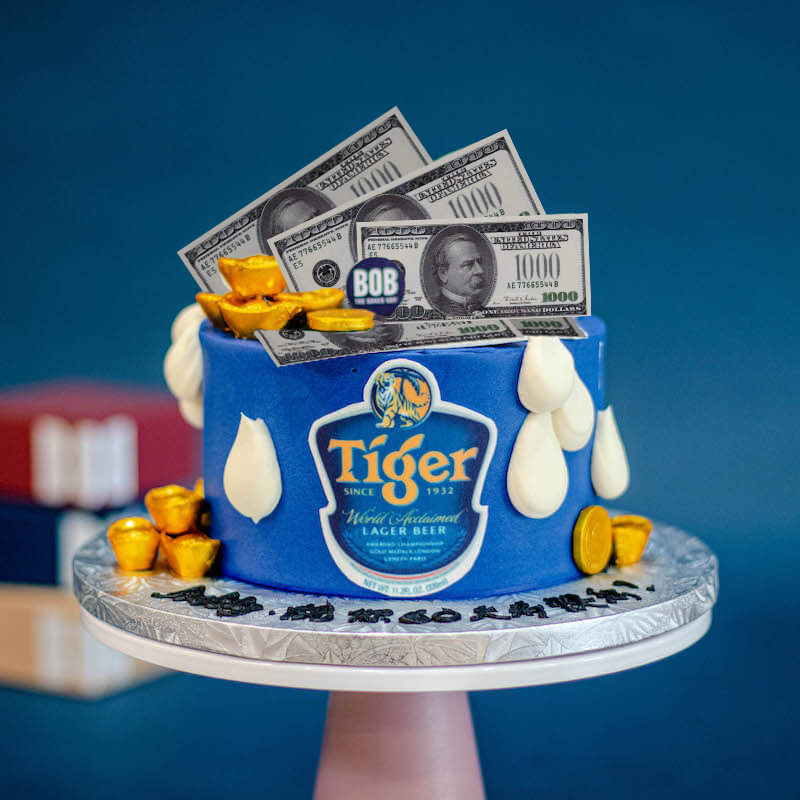 Blue Celebration Cake with Cash, Gold Coins and Ingots
