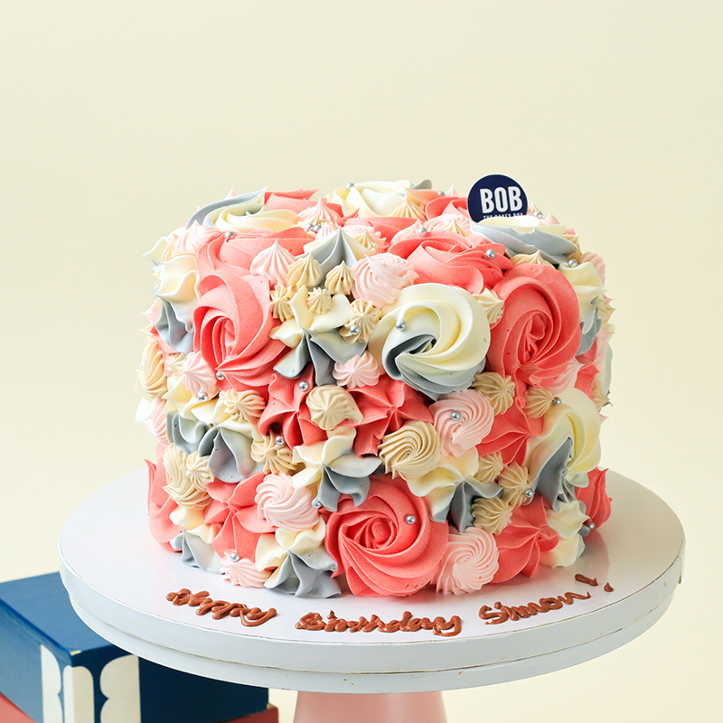 Hand-Piped Dusty Pink and Marble Floral Cake