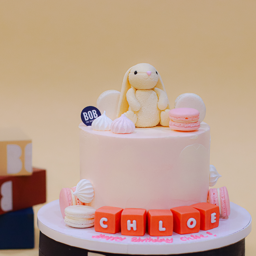 Jellycat Bunny Cake with Mini Flora and Macarons