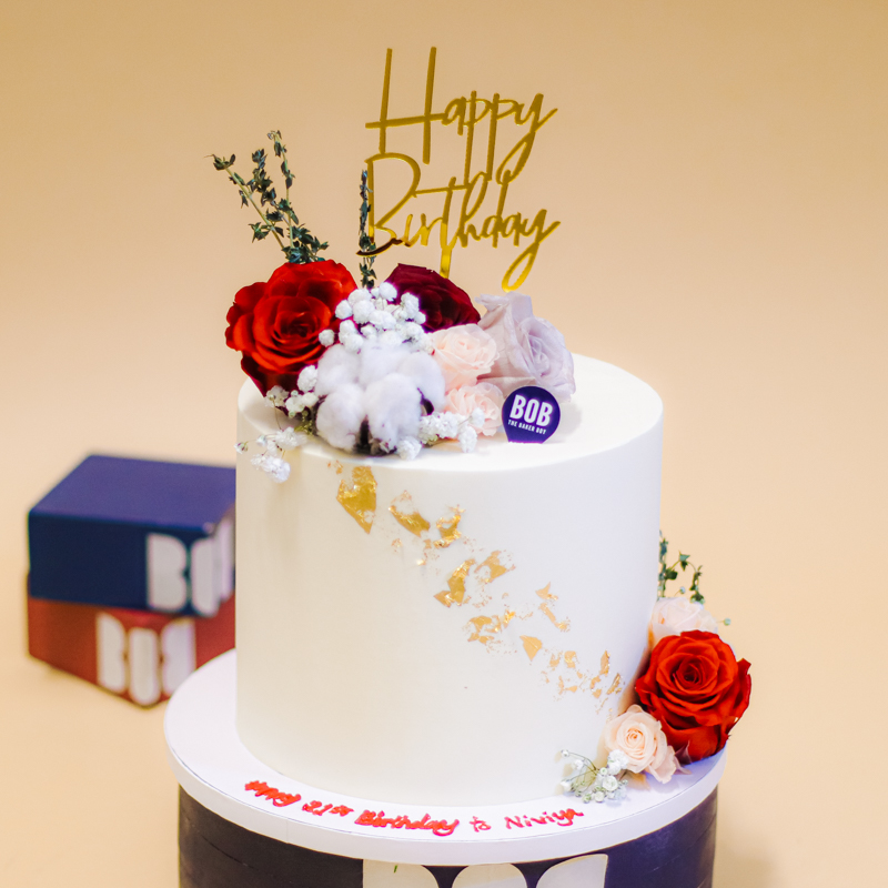 Burgundy Red Classic Floral Cake