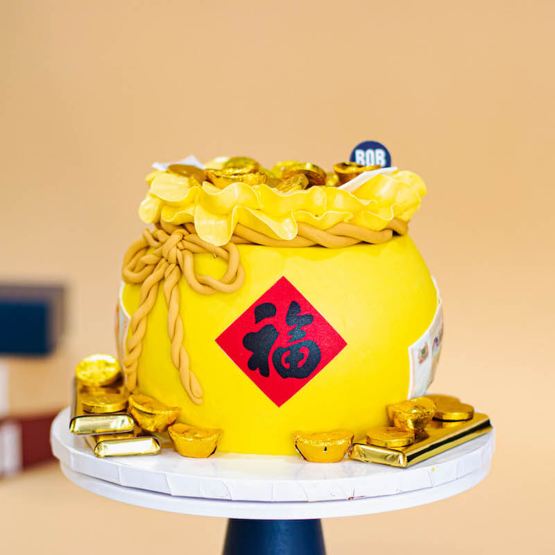 Lucky Money Bag Cake with Cash and Gold