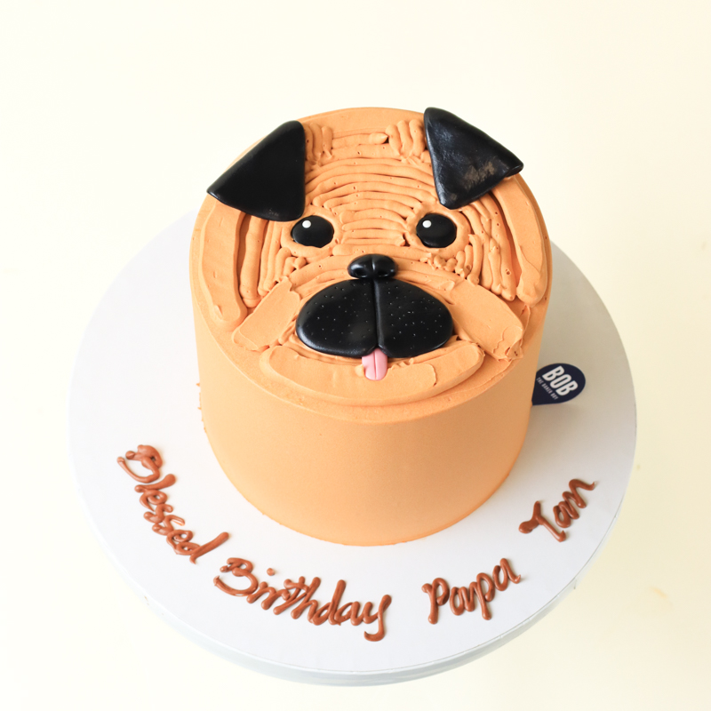 Cute Brown Pug Puppy Themed Cake