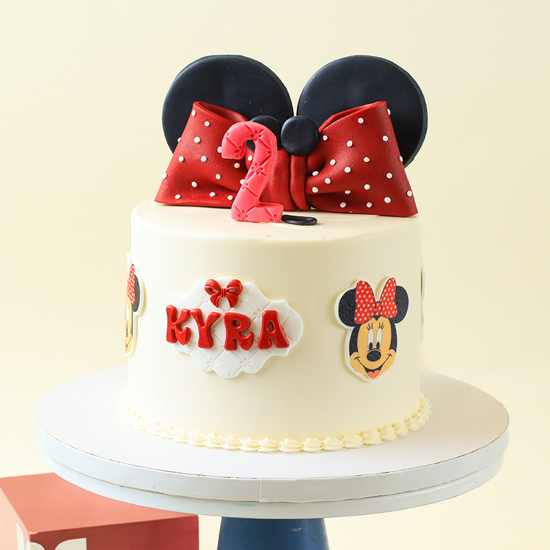 Minnie Mouse Inspired Birthday Cake with Red Ribbon 
