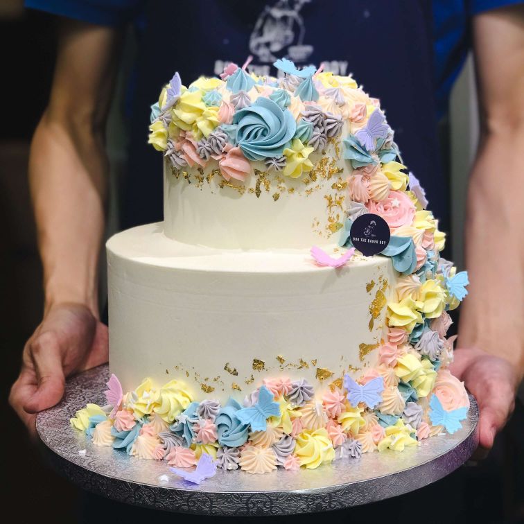 Pastel Garden Cake with Flora and Butterflies