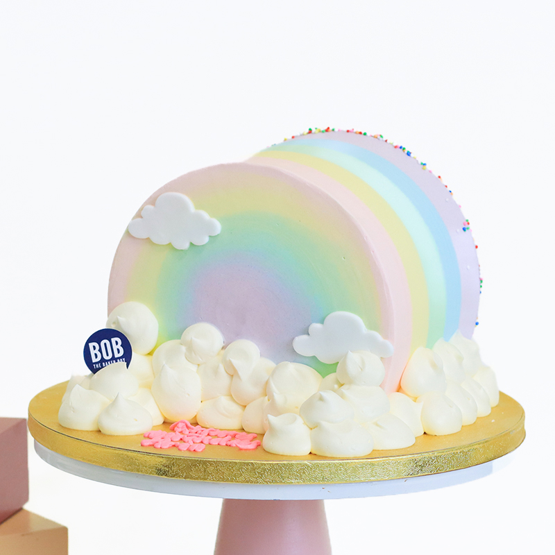 Half Pastel Rainbow Cake with Clouds