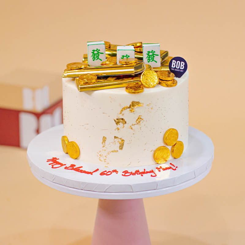 Longevity Mahjong Tiles And Gold Coins Cake