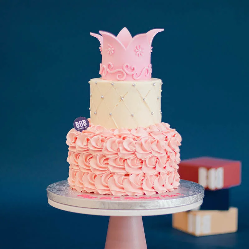 Pastel Pink Rosette Cake with Crown