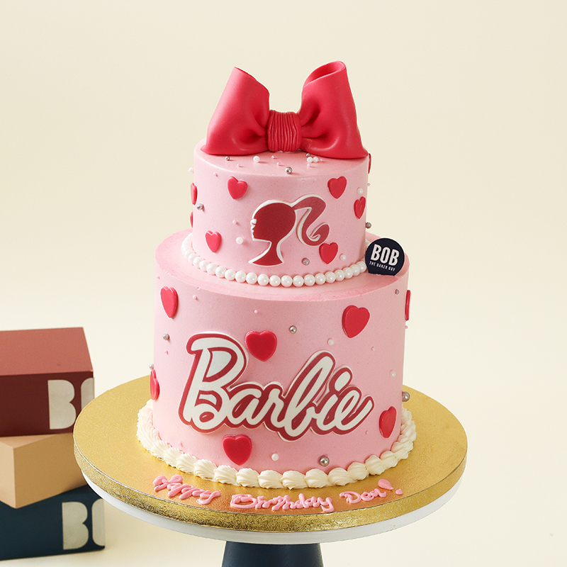 Barbie Inspired Ribbon Cake with Hearts