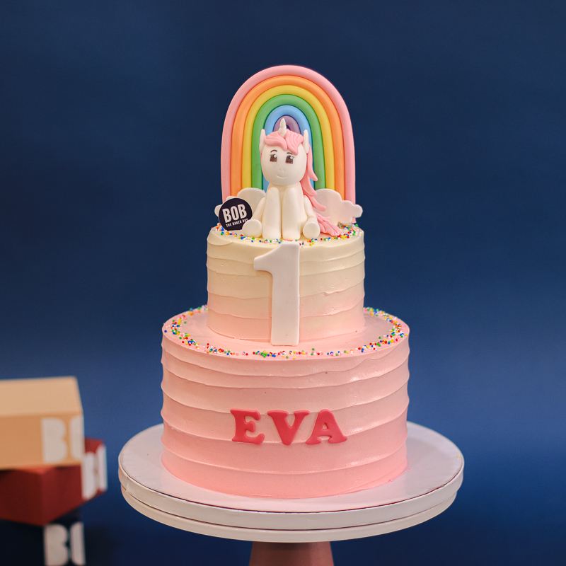 Pastel Pink Ombre Baby Unicorn Cake with Rainbow